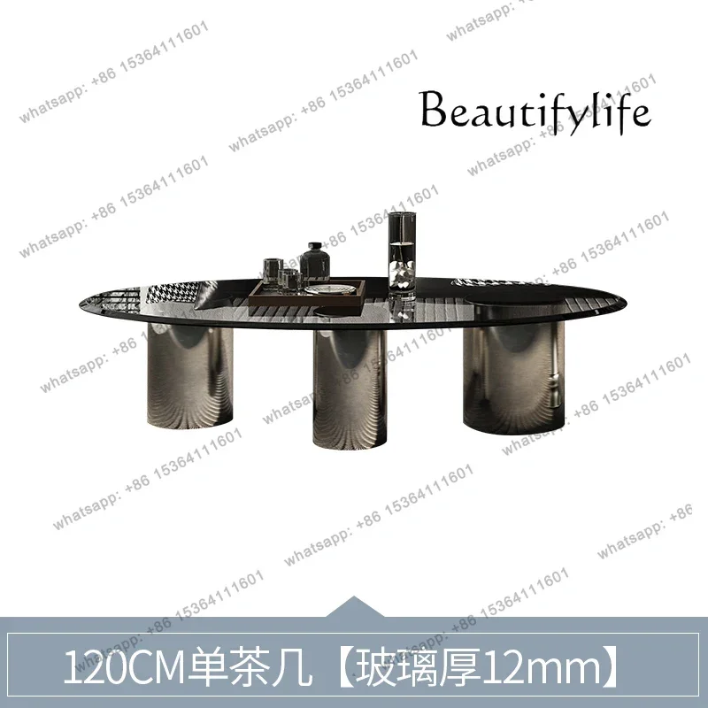 

Nordic Antique Oval Black Tempered Glass Tea Table