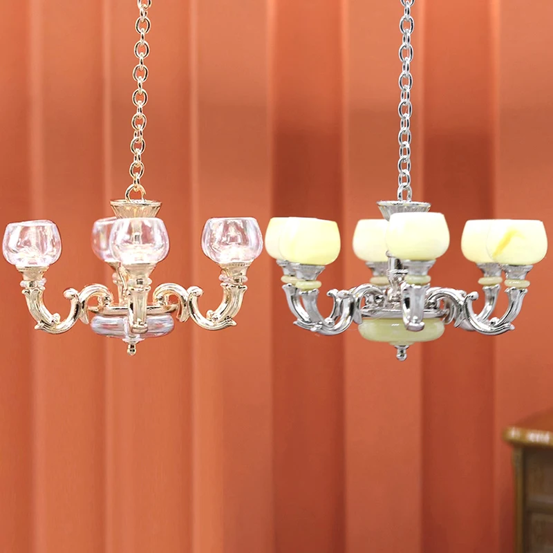 Hot 1:6/1:12 Dollhouse Miniature Lamp Chandelier Light Working Ceiling Lamp Light Furniture Model Decor Toy Doll House Accessori