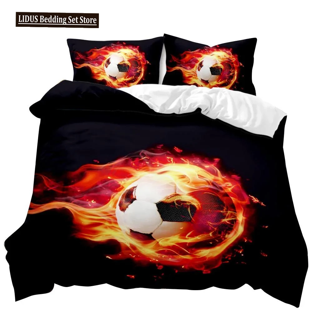 

Football Duvet Cover Set Soccer With Fire Abstract Concept Art Design Ball Bedding Set Double Queen King Polyester Qulit Cover