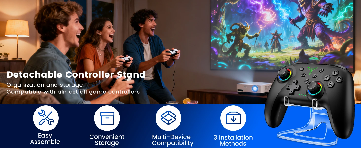 Dinofire Wireless Bluetooth RGB Controller for Nintendo Switch/Switch OLED/Lite Mobile Wired PC Gamepad Multi-Function Joystick