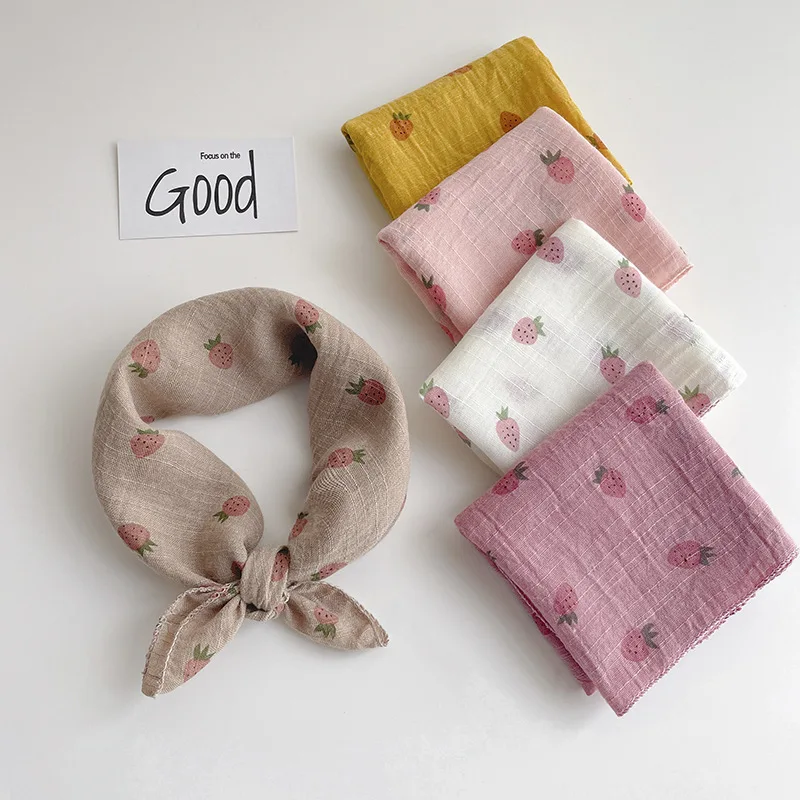 Baby Bandana Bib Strawberry Print Soft Cotton Breathable Lightweight Spring Adjustable Neck Scarf for Infant Boys Girls