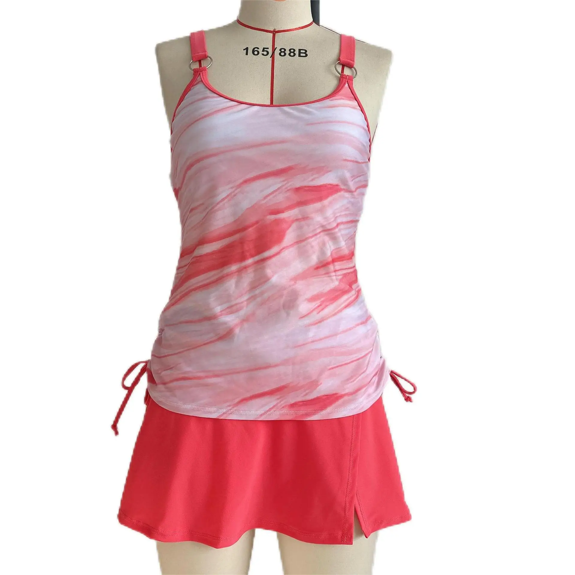 Set Tankini sexy da donna Top a fascia con spalline e gonna da bagno a vita alta Costume da bagno conservatore in due pezzi con cravatta regolabile sul lato estivo