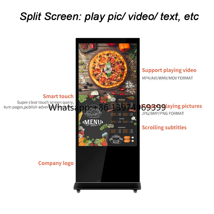 55 Inch Vertical Advertising 4K Display Floor Stand Optional Touch Screen CMS Android OS LCD Interactive Kiosk Displays