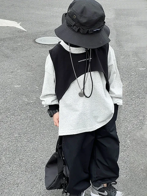 Costume Pour Garcon Joli Haut Deux Pieces Style Outillage Chemise A Manches Longues Style Japonais Et Coreen Printemps Et Automne T shirts AliExpress