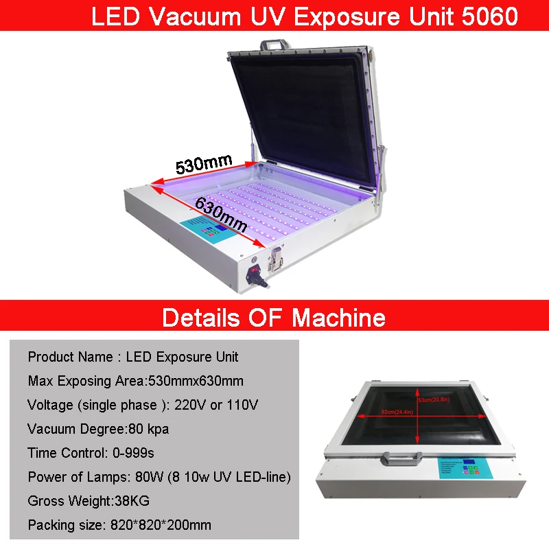 50×60cm Vacuum UV LED Screen Printing Exposure Unit, Precise Plate Making Exposure Machine for Screen Printing Craft Processing