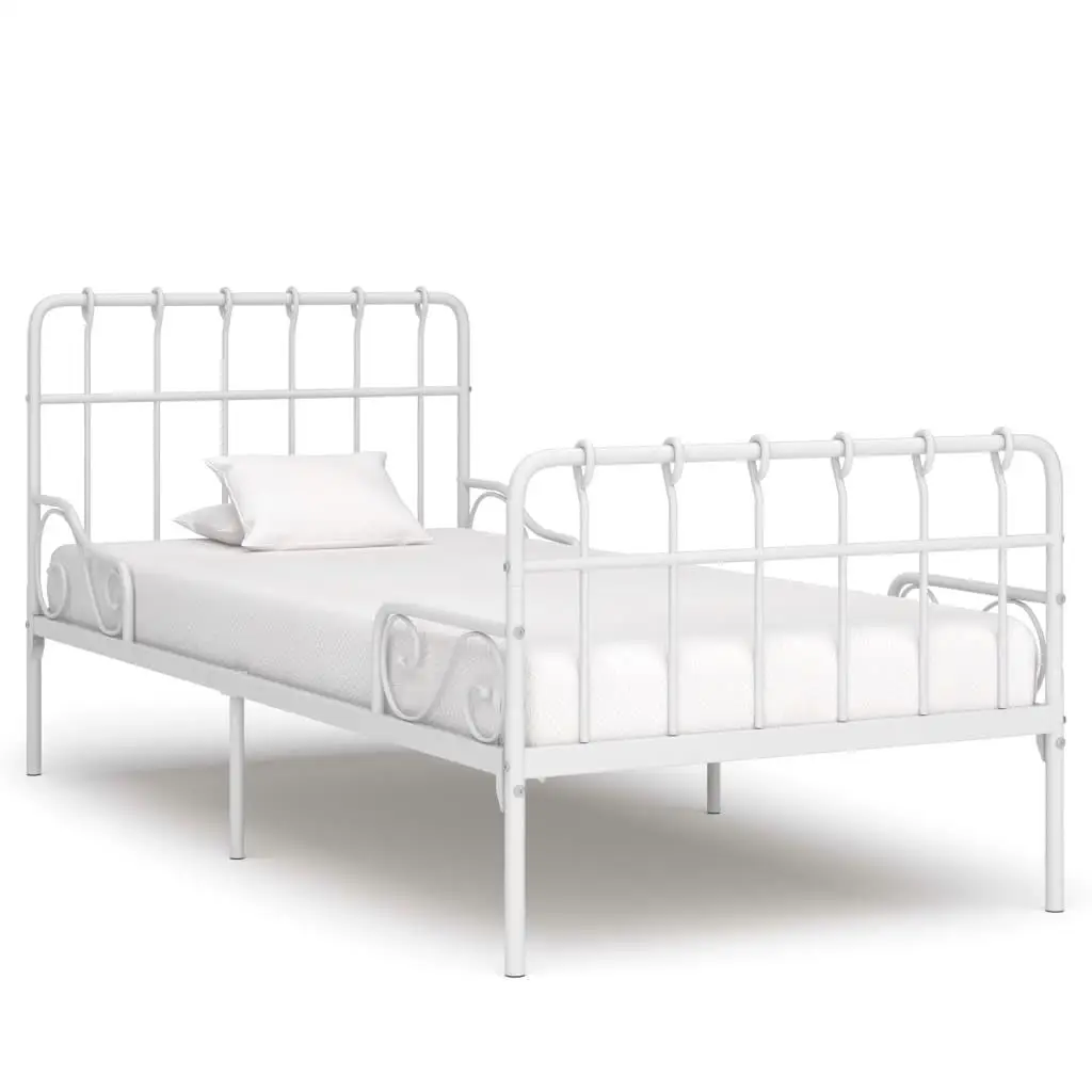 for White Metal Bed Frame 90x200 cm with Slatted Base – Mattress Not Included