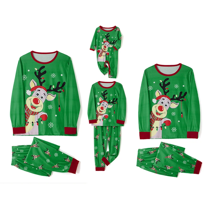 Christmas Family Matching Pajamas Festive Reindeer and Snowflake Print PJs Set with Long-Sleeved Tops and Comfy Pants