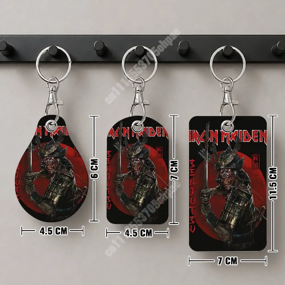 Eddie The Head Band I-Iron M-Maiden Leather Keychain Card Holder for Airtag & ID Cards Business Bag Charm