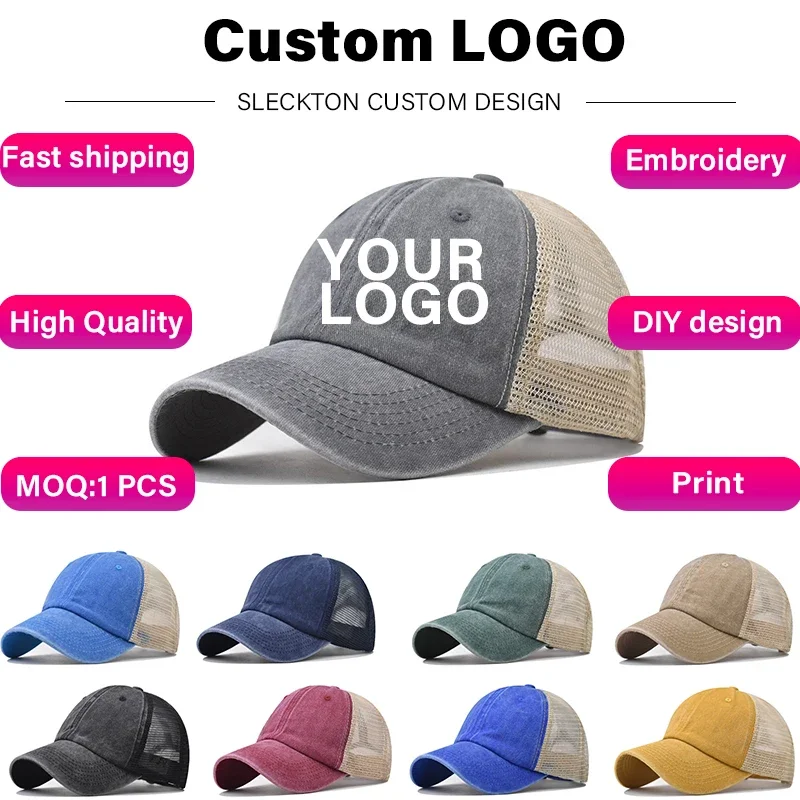 SLECKTON Sombrero bordado personalizado Gorra de béisbol retro de algodón para hombres y mujeres Moda DIY Diseño de letras Sombreros de malla Gorras de sol Unisex