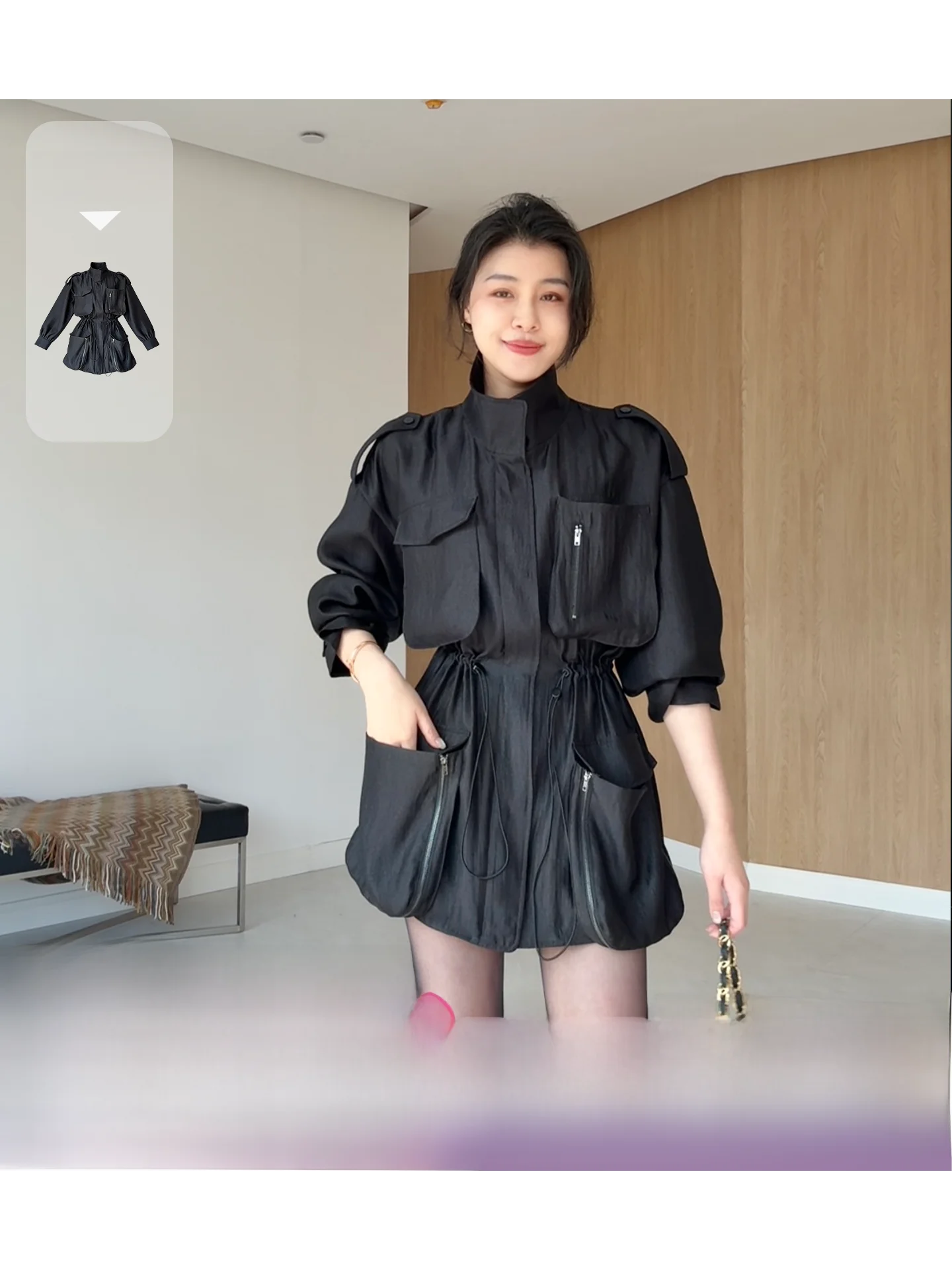 

Платье-ветровка в стиле Zhang a Xing Ben Star с завышенной талией, А-образной юбкой, длинными рукавами и застежкой-молнией сзади, повседневная одежда для женщин