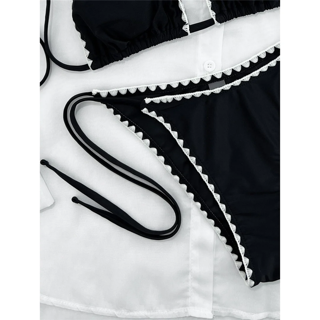 Splicing Neckholder-Bikini Damen-Badebekleidung Zweiteiliger Bikini-Set mit Riemchen und hohem Beinausschnitt Badeanzug V8476 – Detail 6