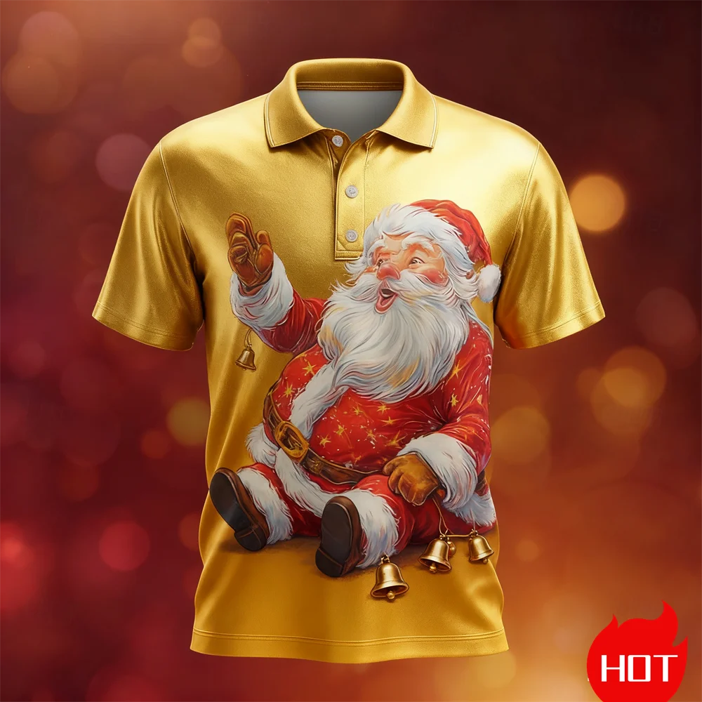 Christmas Polo Shirt 3DSanta Claus pattern print breathable quick-drying polo shirts gift y2k clothes for man new in tops & tees