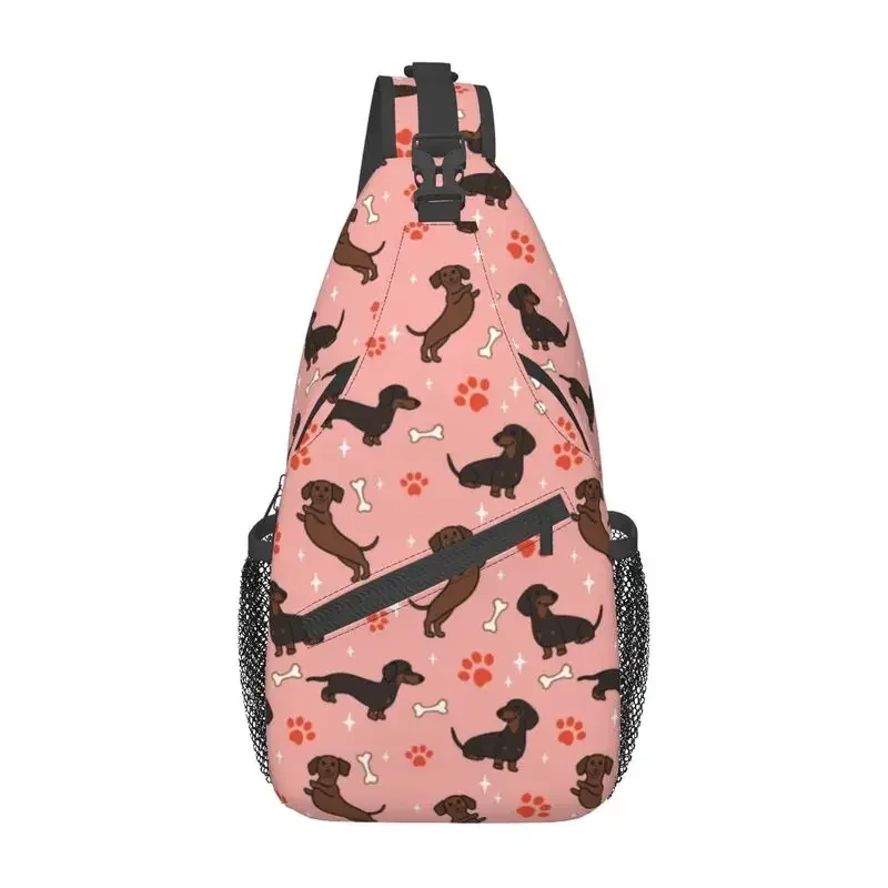 Cool Red Dachshunds Pattern Sling Bag for Traveling Men Cartoon Dackel Wiener Dog Crossbody Chest Backpack Shoulder Daypack