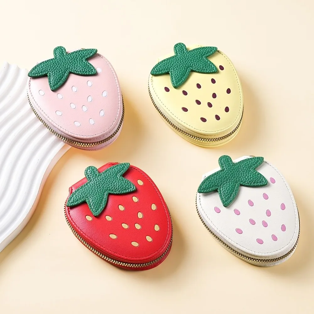 

Fashion Fruit Strawberry Card Bag Zipper Multi-card Slot PU Leather Card Holder Korean Style Clutch Bag Storage Bag Women