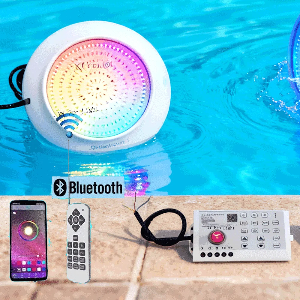 

Подводные светодиодные светильники RGB для бассейнов DC12V 25W, 18W 85-265V, с управлением по Bluetooth через приложение, водонепроницаемые, для фонтанов, ландшафтного освещения и ванн
