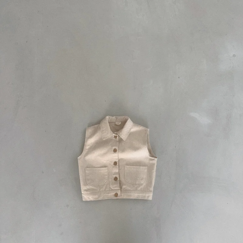 Newborn Baby Girl Boy Denim Jacket Infant Toddler Child Sleeveless Turn-down Collar Coat Solid Color Vest Baby Clothes 9M-7Y
