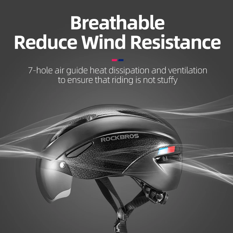 ROCKBROS Bicycle Helmet  Aero Cycling Helmet Integrally-molded Bike Helmet Men Women Goggles Lens MTB Road Cycling Equipment