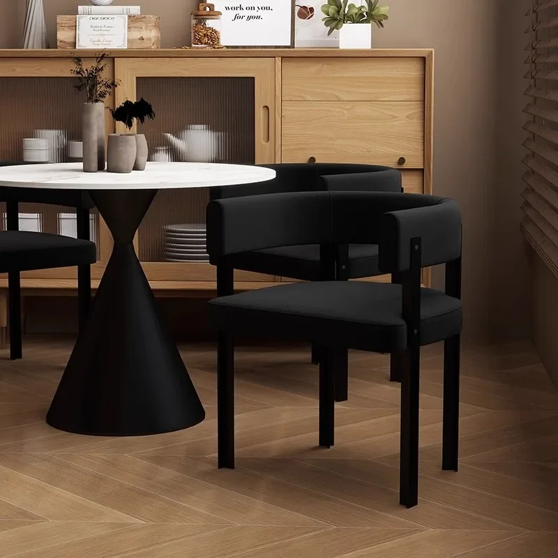 Nordic light luxury small apartment round simple rock slab retro senior meeting dining chair home dining table leisure chair