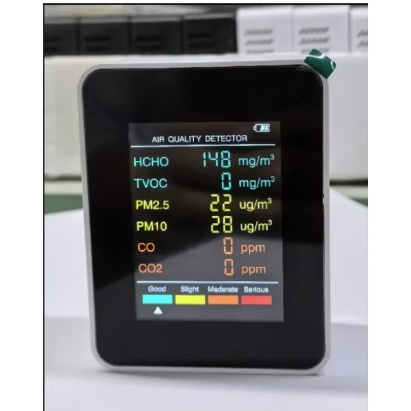 XMSJ 6-in-1 PM2.5 PM10 HCHO TVOC CO CO2 Luftqualitätsdetektor CO CO2 Formaldehyd-Monitor Luftqualitätstester für Zuhause und Büro