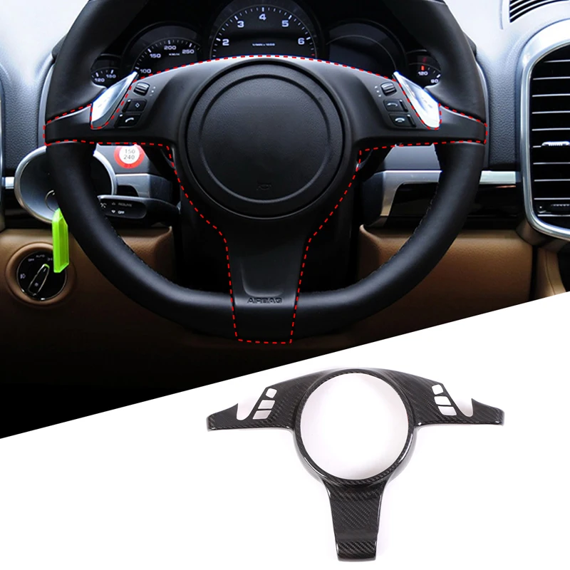 

Real Carbon Fiber Car Steering Wheel Frame Trim Cover For Porsche Cayenne 2010 2011 2012 2013 2014 Auto Interior Accessories