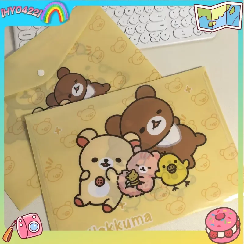 

Rilakkuma Family A4 Document Bag Button Fastening Waterproof Student Cute File Folder Storage Pouch For Test Papers