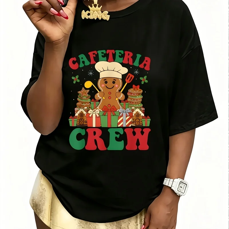 Cafeteria Crew Women's 100% Cotton T-Shirt Fun Print Short Sleeve Top Casual Round Neck Tee S-5Xl