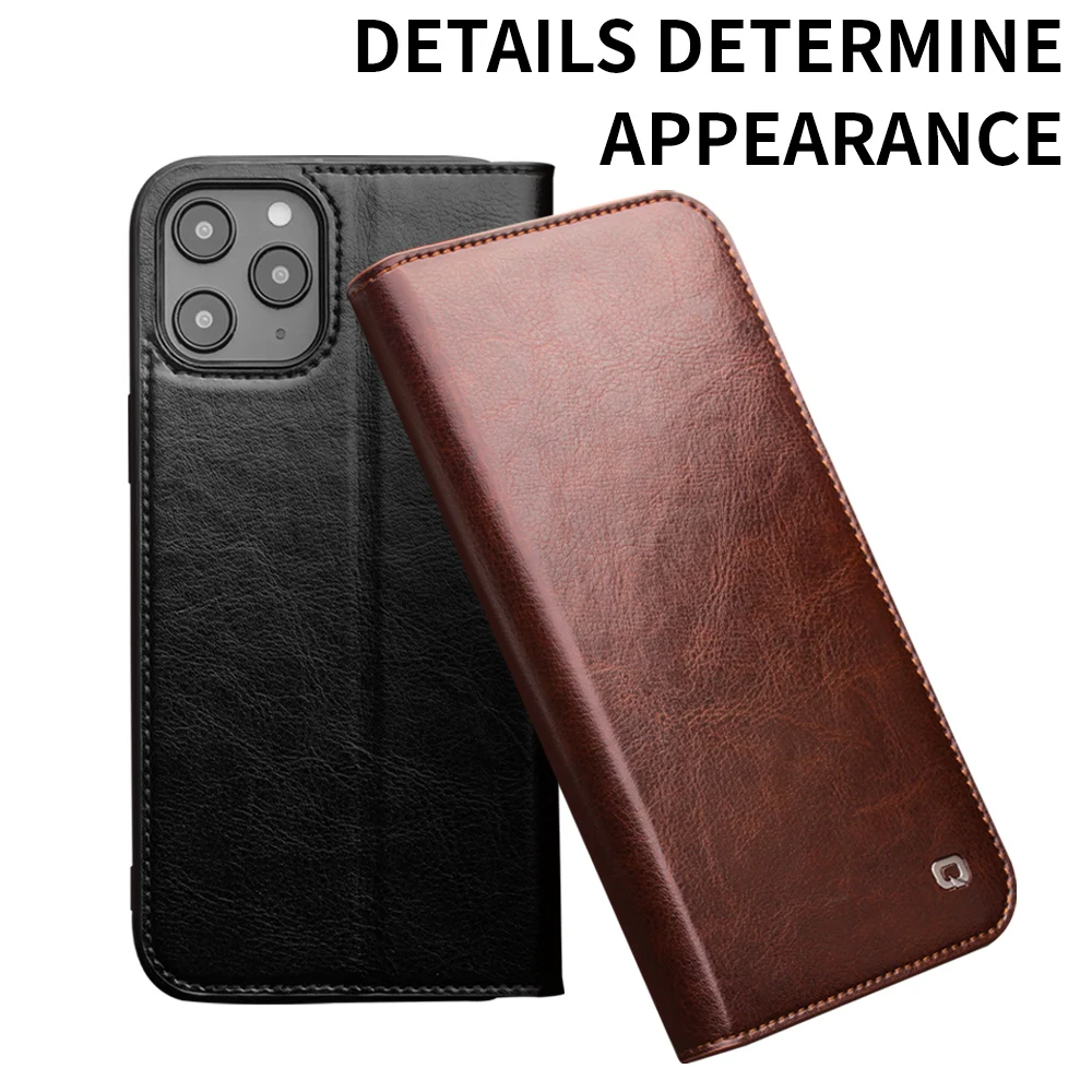 Qialino Luxury Genuine Leather Phone Cover For Apple Iphone 14 13 12 11 Pro Max Mini Plus Flip Case With Card Slots Pocket