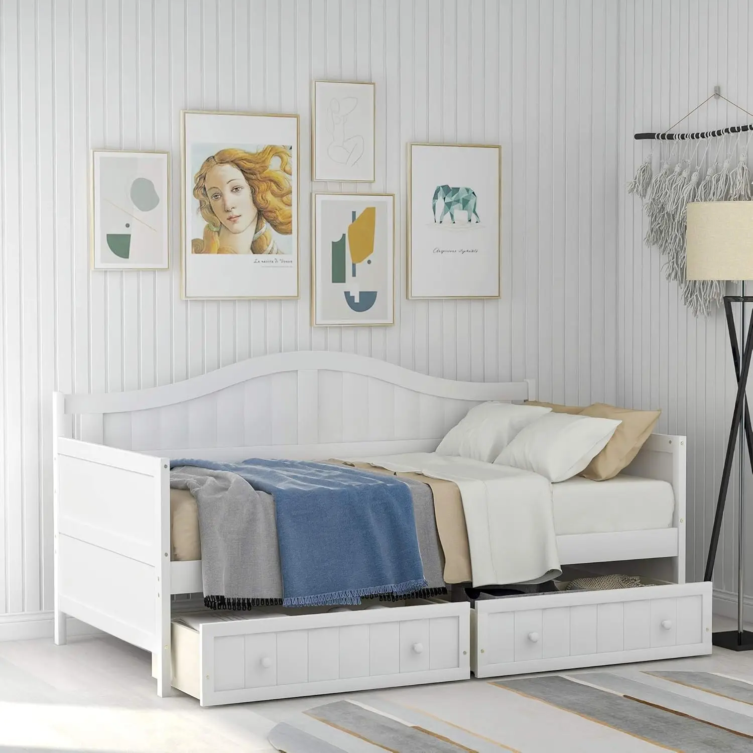 

Twin Daybed With Drawers, Daybed Twin Size, Wooden Sofa Bed For Bedroom Living Room, No Box Spring Needed, White