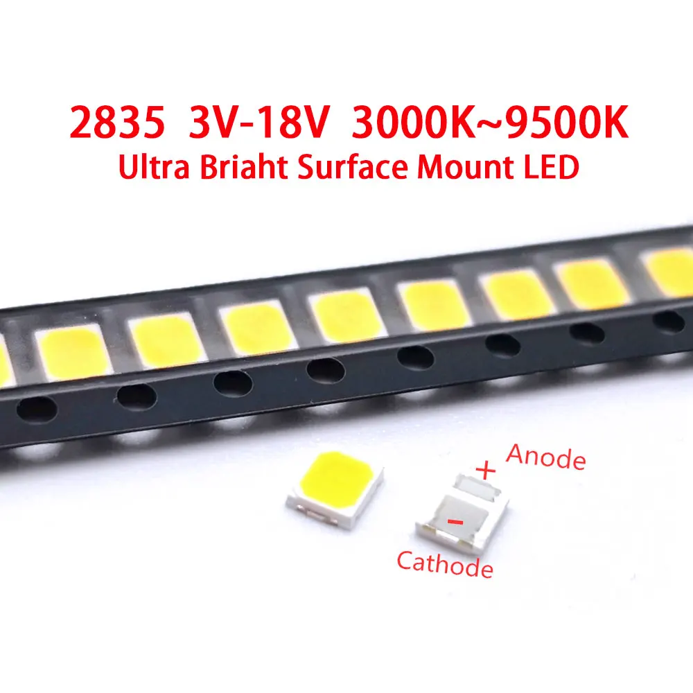 100pcs High Brightness SMD LED 2835 1W White 3V 6V 9V 18V 36V 150MA/100MA/30MA/60MA/80MA 6000-6500K 3000K 4000K 9000K