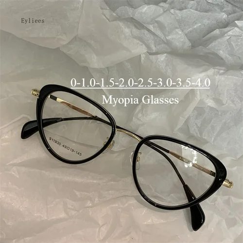 Gafas para miopía con forma de ojo de gato para mujer, anteojos Unisex con bloqueo de luz azul para ordenador, gafas de visión cercana a la moda 0-1,0-4,0