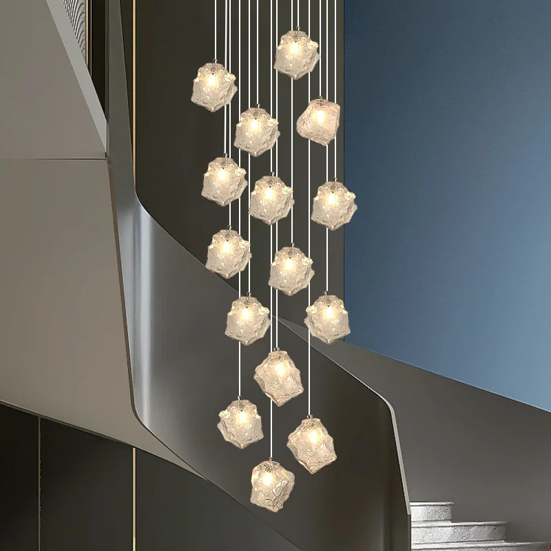 Nordic Villa Rotary Stair Long Pendant Lamp Clothing Store Decoration Hanging Light Personality Restaurant led Glass Chandelier