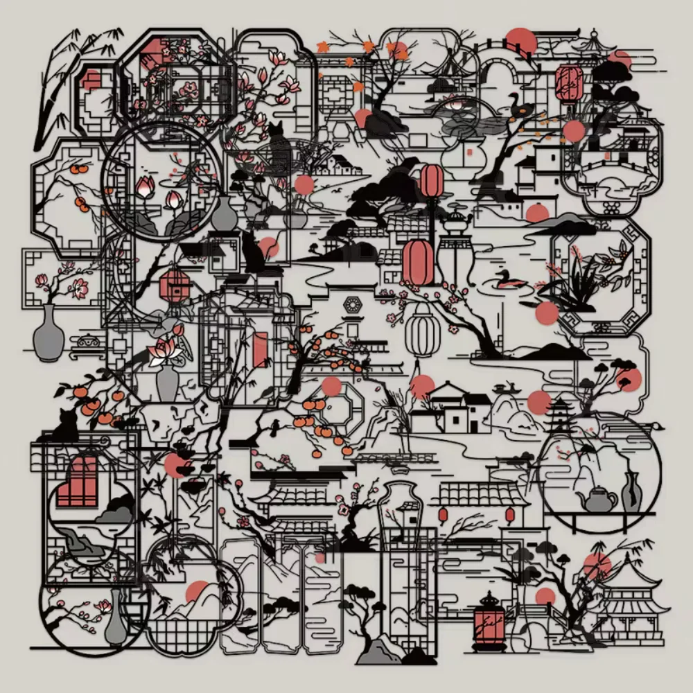 

50 шт. винтажных прозрачных наклеек: новые китайские акварельные ретро-граффити, декали в стиле 80-х, 90-х, аниме, Y2K, крутой арт-стиль