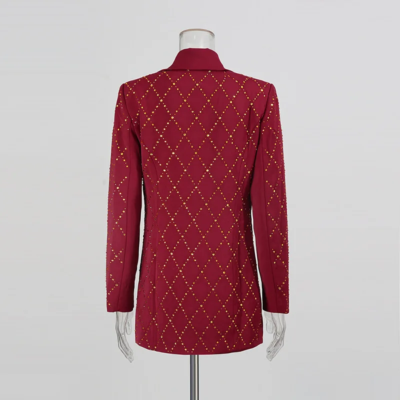 HKSH Herfst Nieuwe Vrouwen Blazer Zware Ambachtelijke Bezaaid Kleurrijke Diamanten Geplooide Socialite Stijl Luxe Ins Korte Formele Jurk HK11099