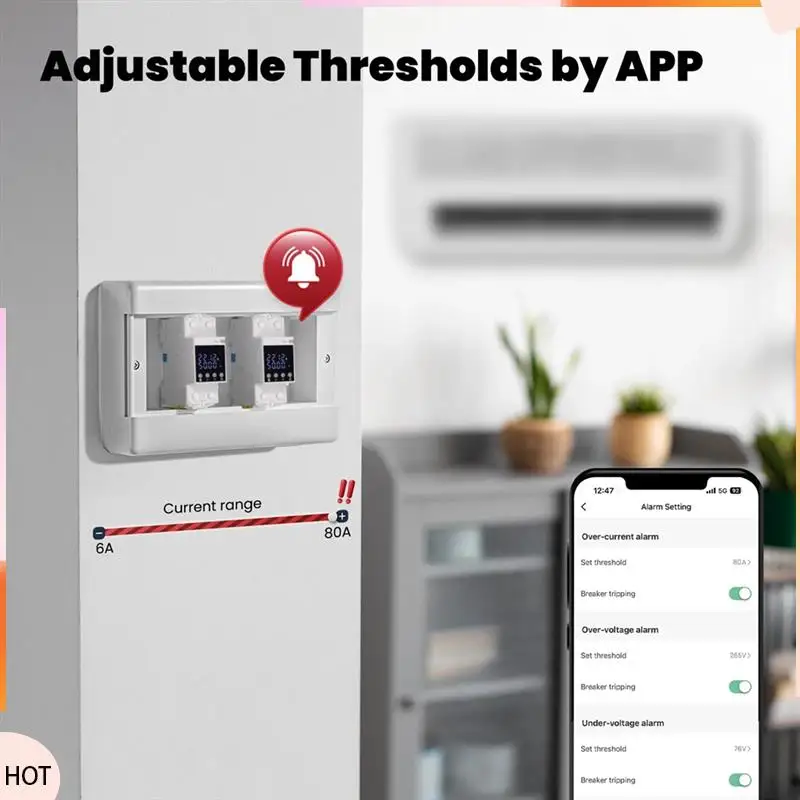 Novità Tuya Wifi Smart Circuit Breaker 80A-Alarm Soglia Set Monitor elettrico V0 Ritardante ignifugo Controllo APP