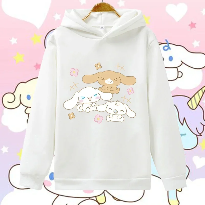 Sanrio Cinnamon Solid Plush Hoodies Cute Print Hooded Sweatshirts Kawaii Long Sleeve Cartoon Hoodie For Women