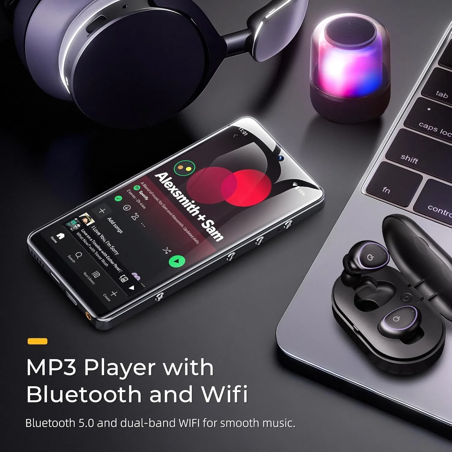 Lettore musicale MP3 HiFi portatile con Bluetooth, suono senza perdita, radio FM, touchscreen da 5,2", altoparlante incorporato, memorizzazione espandibile da 128 GB