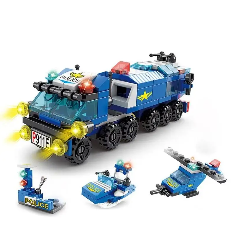 6in1 NEW Police Sports Car Fire Engineering Engine Mini Loader Truck Classic Model Building Blocks Sets Bricks Toy City