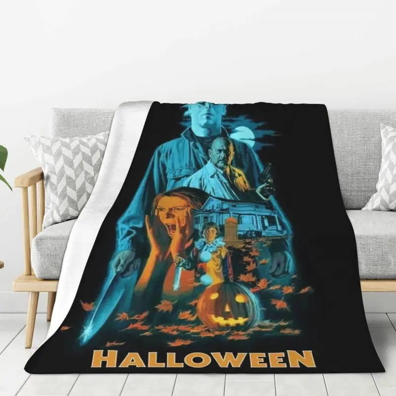 Custom Michael Myers Blanket Soft Fleece Spring Warm Flannel Halloween Horror Movie Throw Blankets for Sofa Car Bedding Quilt