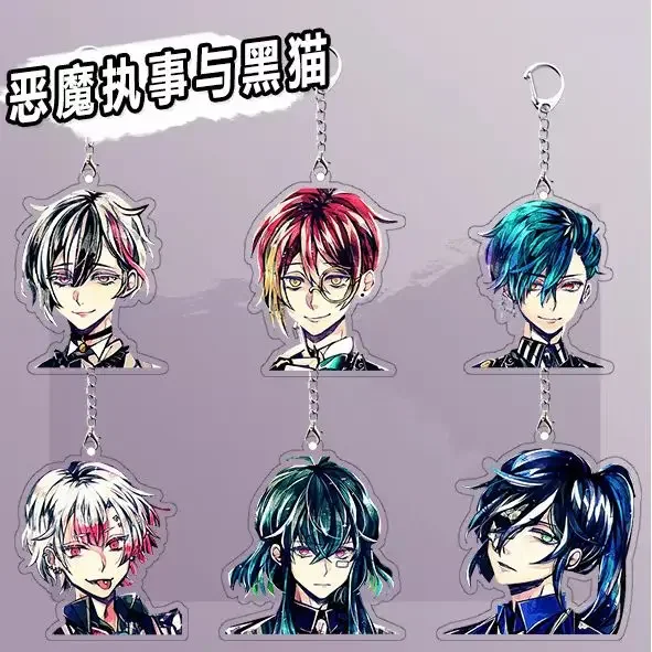 Llavero acrílico de mayordomo diablo con gato negro, accesorios de dijes, colgante de bolso de dibujos animados, regalo, bolso bonito, llavero para amigos