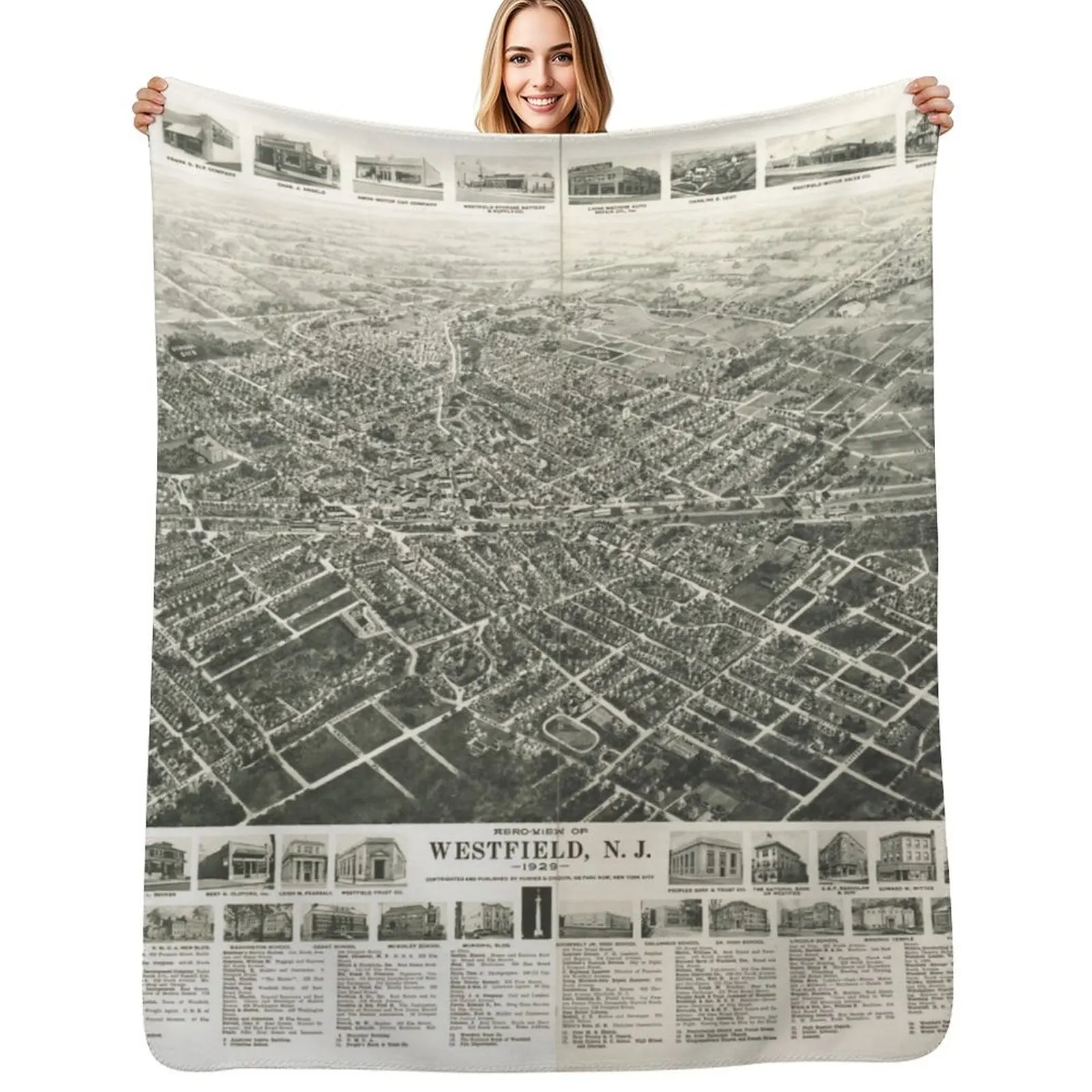 

Westfield, New Jersey (1929) Throw Blanket Vintage Single Giant Sofa Plaid on the sofa Blankets