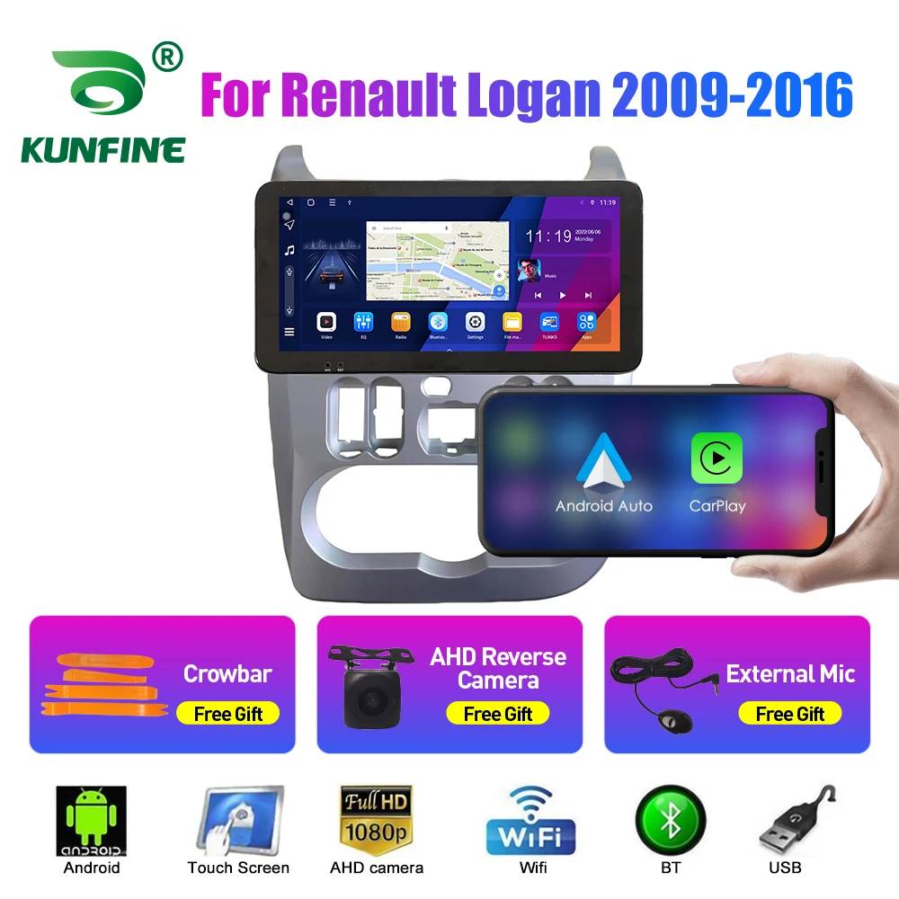 

10,33-дюймовый автомобильный радиоприемник для Renault Logan 2009-2016 2Din Android, восьмиядерный автомобильный стерео DVD, GPS-навигатор, плеер QLED, экран Carplay