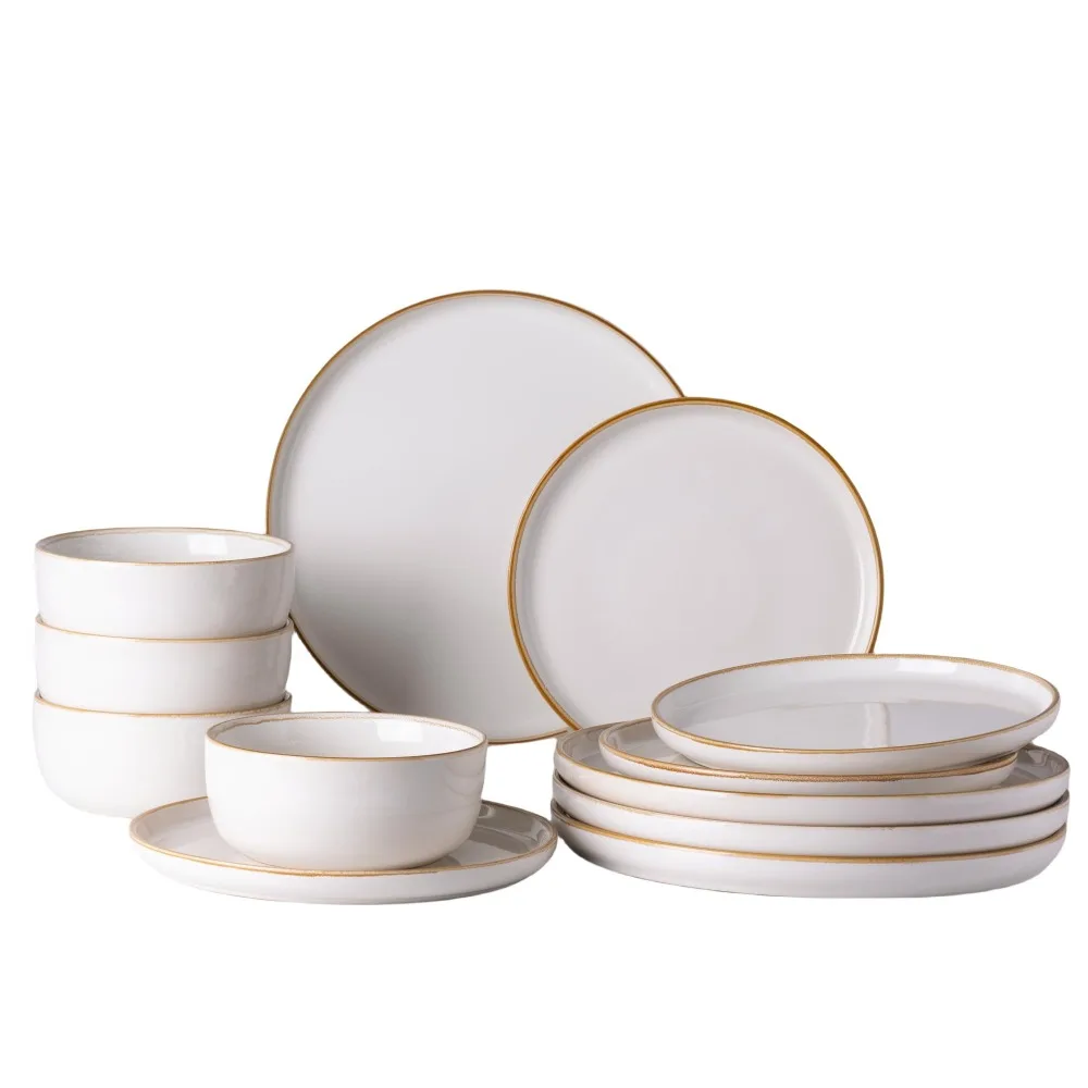 

Ceramic Dinnerware Sets for 4, 12 Pieces Stoneware Plates and Bowls Sets, Chip and Scratch Resistant Dishes