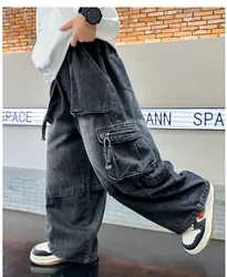 2025 Spring and Summer New Children Jeans Retro Zipper Boys and Girls Fashionable Casual Handsome Full Length Kids Simple Jeans