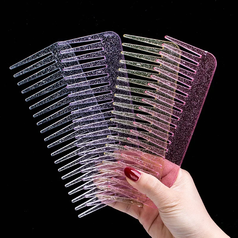 1 Piece Color Glitter Comb Plastic Hair Comb Transparent Fine Tooth Sequin Hair Comb Girls Hair Styling Detangling Gift