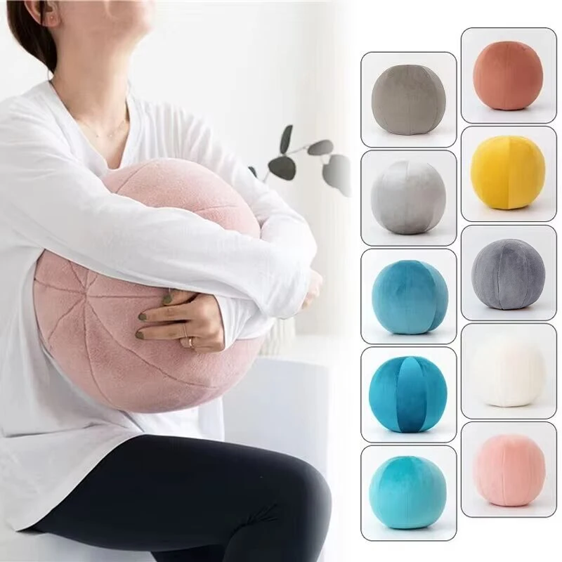 Nordic Velvet Candy Color Round Cushion Morning Ball Home Decorative Cushion Sofa Art Ball Room Salon Gallery Floor Pillow Futon
