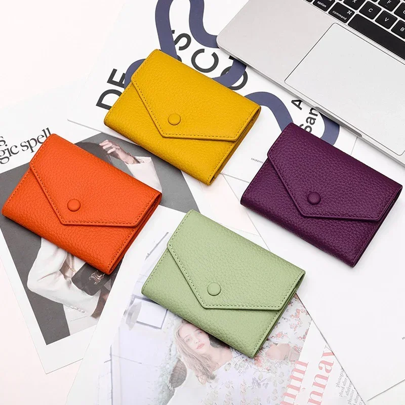 Short Purse for Women 2024 New Classic Buckle Wallet Genuine Leather RFID Trifold Card Holder Zipper Coin Purse Women's Wallet