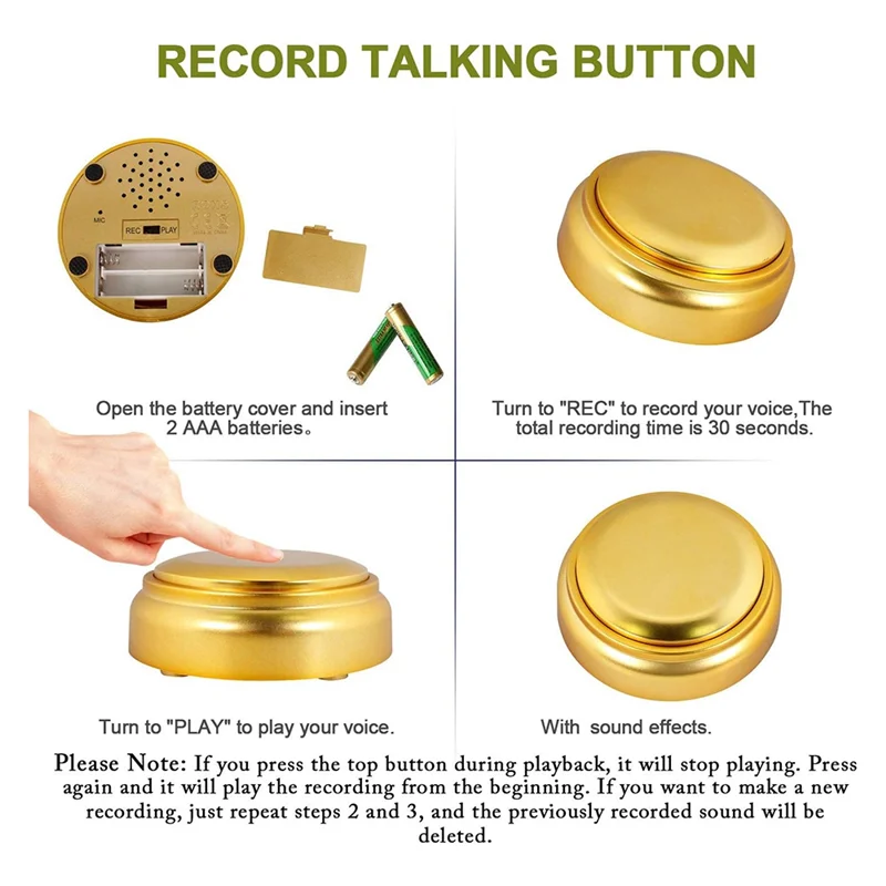 T24C Easy Talking Button Recordable Sound Talking Button Custom Office Desk Gag Gift 30 Seconds 2 AAA Batteries Included
