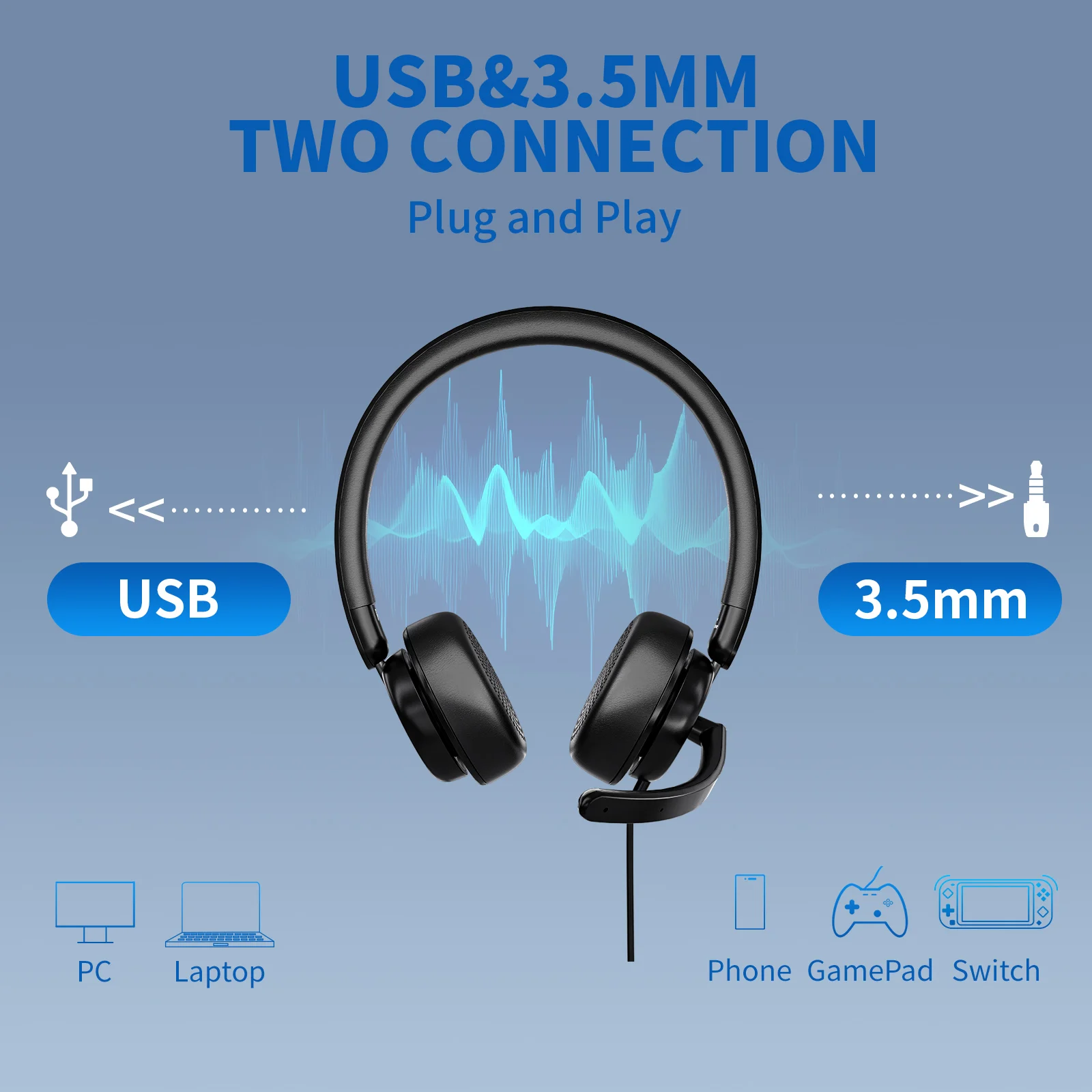 AWATRUE EH11 Kabelloses Bluetooth-Headset mit AI-Geräuschunterdrückung, Mikrofon und Ladestation, 2,4 GHz kabelloser Kopfhörer mit USB-Dongle – Detail 7