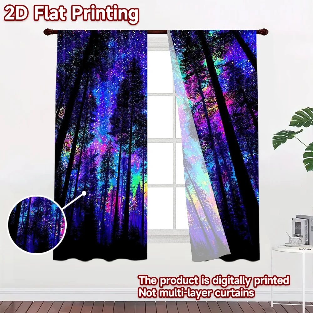 1pc 2D flat Photography Backdrop Popular Party Party Backdrop Colorful Night Sky Forest 100% Polyester Festive Backdrops Use for