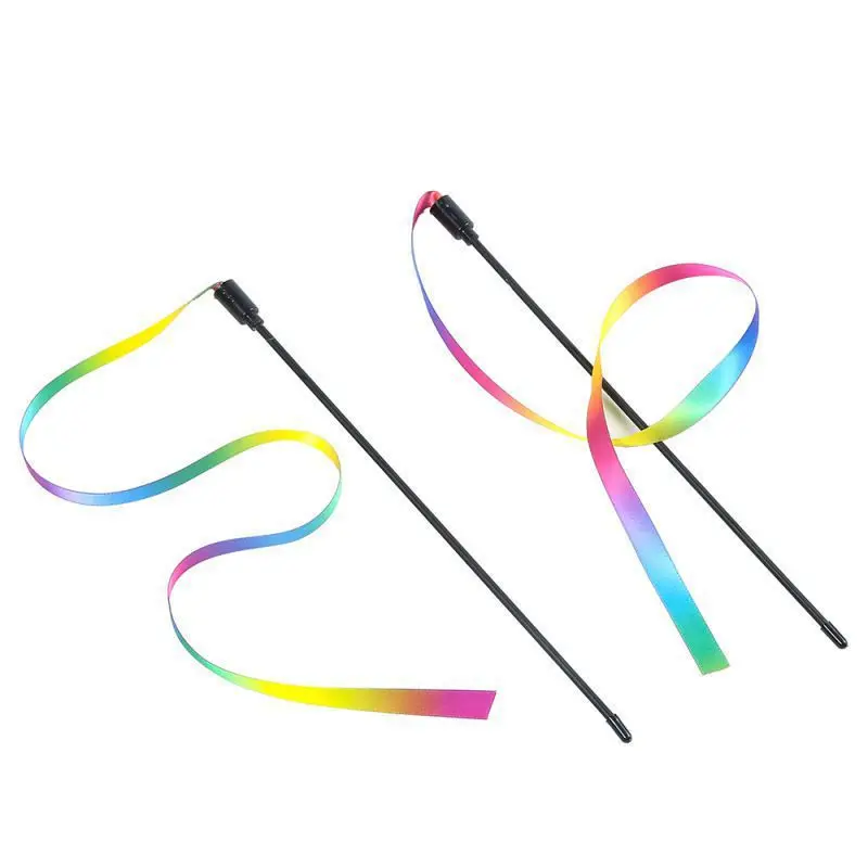 1PCS Pet Cat Toys Cute Funny Rainbow Strips Stick Cat Teaser Wand Pet Toys for Cats Interactive Toys Cat Supplies Pet Products